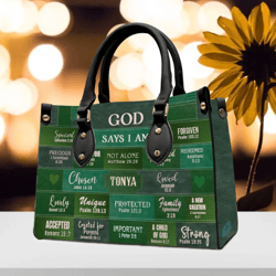 Christianartbag Handbags, God Says I Am Leather Handbag Green, Gifts for Women, Gift for Her, Gift For Lovers