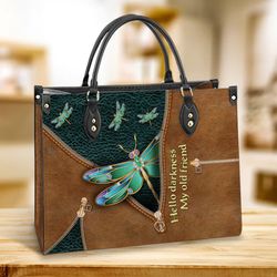 Hippie Dragonfly Hello Darkness My Old Friend Handbag, Women Leather HandBag, Personalized Gifts, Gift for Her