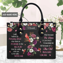 Personalized I Still In Amazing Grace Flower Cardinal Leather Handbag, Women Leather HandBag, Gift for Her