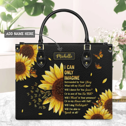 Personalized I Can Only Imagine Sunflower Butterfly Leather Handbag, Women Leather HandBag, Gift for Her