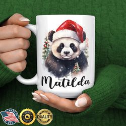 Christmas Panda Mug, Personalized Panda Christmas Gift, Custom Panda Xmas Mug