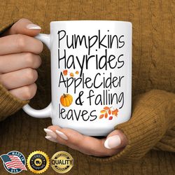 fall mug, autumn mug, pumpkins and hayrides