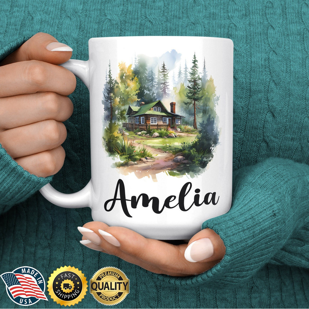 Forrest Cottage Mug - Gift For Nature Lover - Personalized Name Mug - Cottage Lover Gift for Christmas or Birthday - Custom Nature Mug.jpg