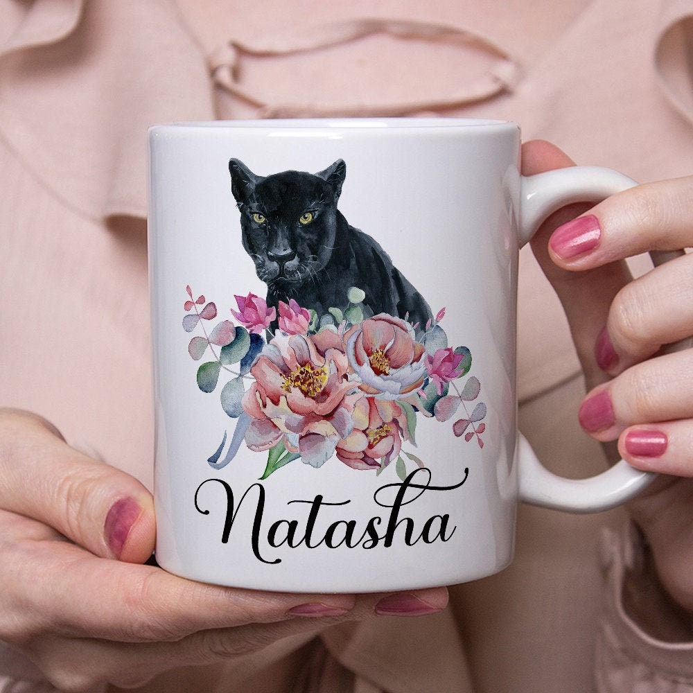 Panther Mug - Black Panther Floral Watercolor Mug - Personalised Panther Gifts for Women - Cute Black Panther Cup - Cougar Lover Gifts.jpg