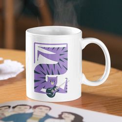 cat playing guitar drawing ceramic mug 11oz, 15 oz mug, funny coffee mug