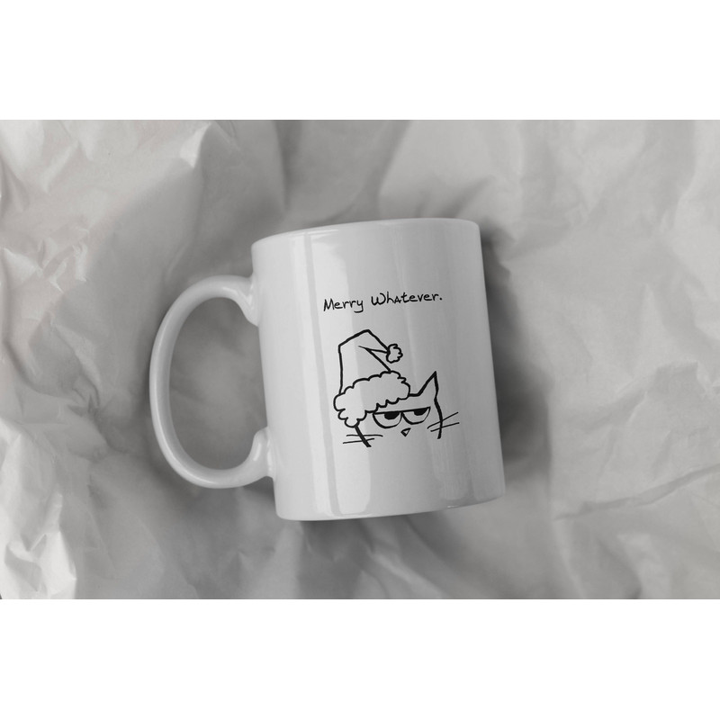 Merry Whatever Funny Christmas Cat Ceramic Mug 11oz.jpg