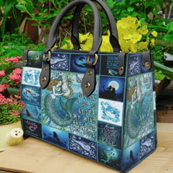 Mermaid Beautiful Ocean Leather Handbag, Women Leather HandBag, Gift for Her