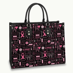 Hope Breast Cancer Pink Ribbon Leather Handbag, Women Leather HandBag, Gift for Her