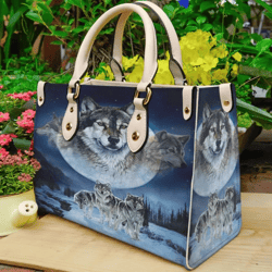 Wolf Wolves Fullmoon Leather Handbag, Women Leather HandBag, Gift for Her