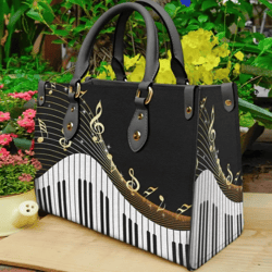 Pianist Piano Key And Music Notes Leather Handbag, Women Leather HandBag, Gift for Her, Birthday Gift, Mother Day Gift