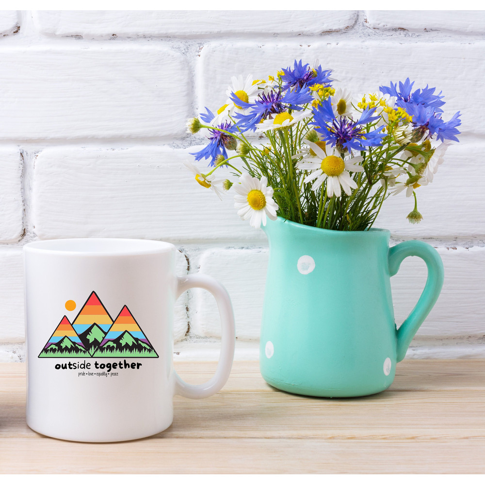 Pride Hiker Coffee Mug, LGBTQ Rainbow Mountain Mug, LGBTQIA Gifts, Gay Camping Mug, Outdoorsy Nature Lover, Lesbian Hiking,Bisexual Camp Cup.jpg