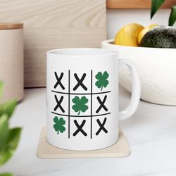 tic tac toe, st patricks day, irish coffee mug, leprechaun