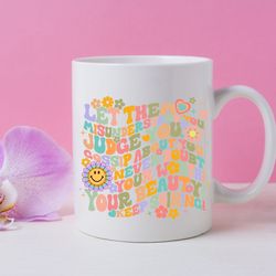 boho positive quote ceramic mug, retro inspirational coffee cup, hippie vibes motivational coffee mug