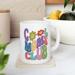 cool moms club ceramic mug, retro mama coffee mug, hippie vibes mug