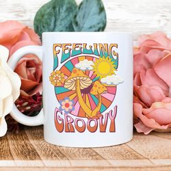 feeling groovy ceramic mug, psychedelic trippy coffee mug, boho hippie coffee cup