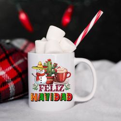 Feliz Navidad Ceramic Coffee Mug, Merry Christmas Coffee Cup, Mexican Christmas