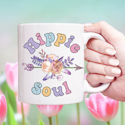 hippie soul ceramic coffee mug, boho floral arrow coffee cup, hippie mama