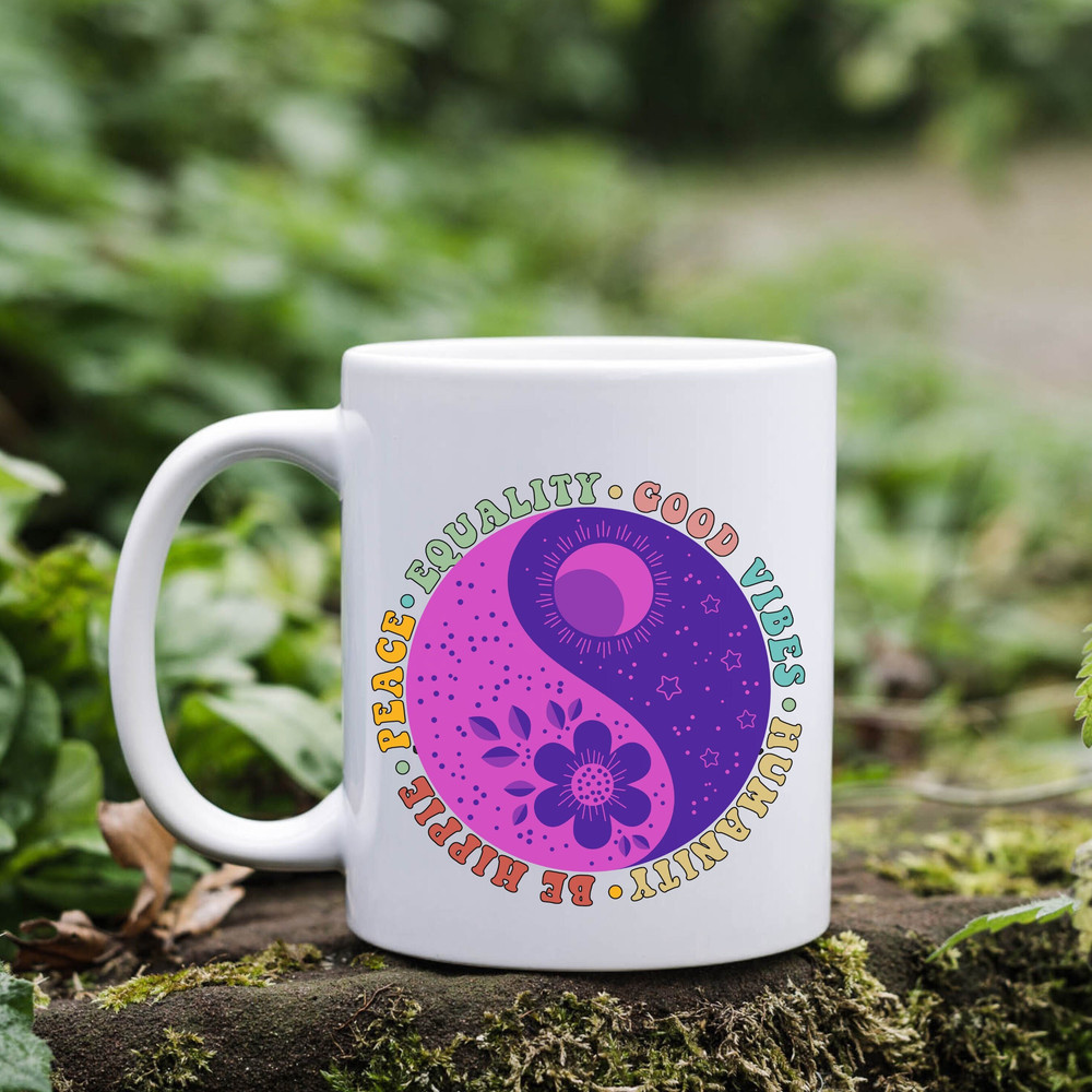 Hippie Yin Yang Ceramic Mug, Hippie Vibes Coffee Mug, Peace & Love, Feeling Groovy, Boho Mug, Hippie Mama, Trippy Hippie, Groovy Vibes.jpg