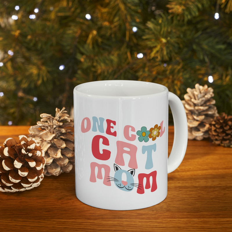 One Cool Cat Mom Ceramic Mug, Retro Cool Cat Mama Coffee Cup, Cat Lover Mug, Fur Mama Coffee Mug, Gift For Cat Mom, Cat Mom Life Mug.jpg