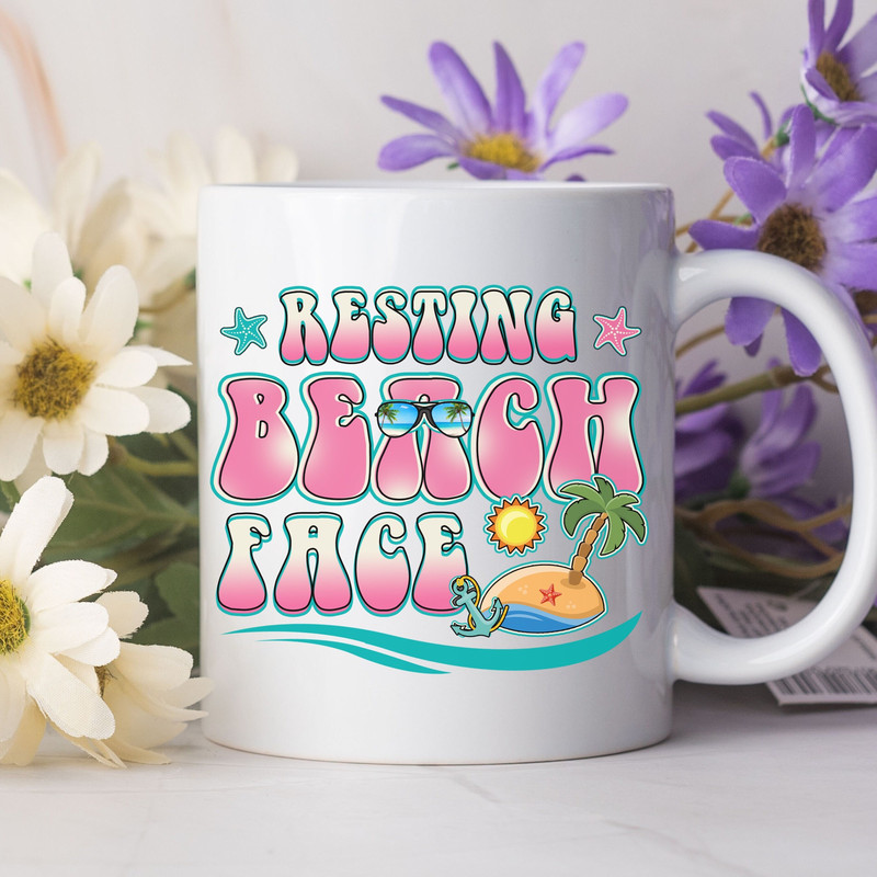 Resting Beach Face Ceramic Mug, Summer Vibes Coffee Mug, Beachy Vibes Mug, Tropical Summer Coffee Cup, Sun And Sand Mug, Beach Babe Mug.jpg