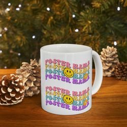 retro foster mama ceramic mug, hippie foster mom coffee cup, groovy foster mother mug