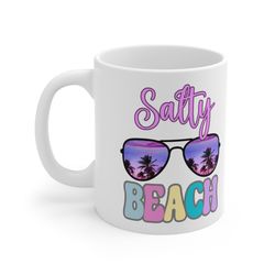 salty beach ceramic mug, summer beach coffee mug, beachy vibes mug