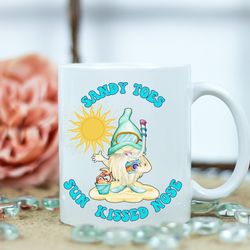 sandy toes sun-kissed nose ceramic mug, summer vibes coffee mug, salty beach mug