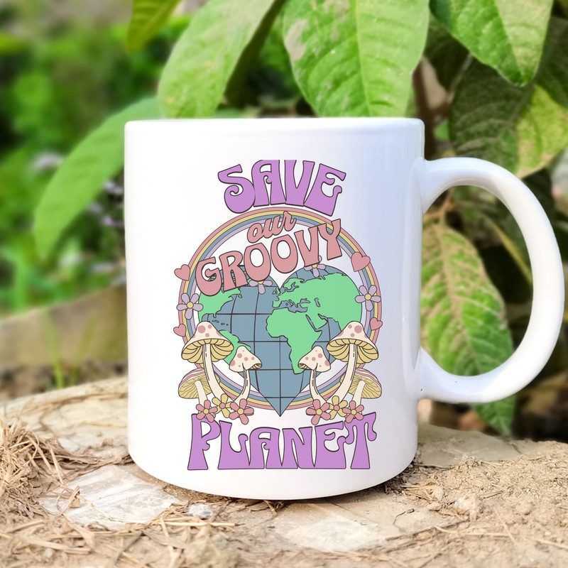 Save This Groovy Planet Ceramic Mug, Earth Day Coffee Mug, Save The Earth Mug, Hippie Coffee Cup, Be Green Mug, Recycle Mug, Mother Earth.jpg