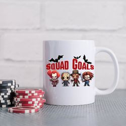 squad goals ceramic mug, funny halloween squad coffee mug, spooky monsters coffee cup