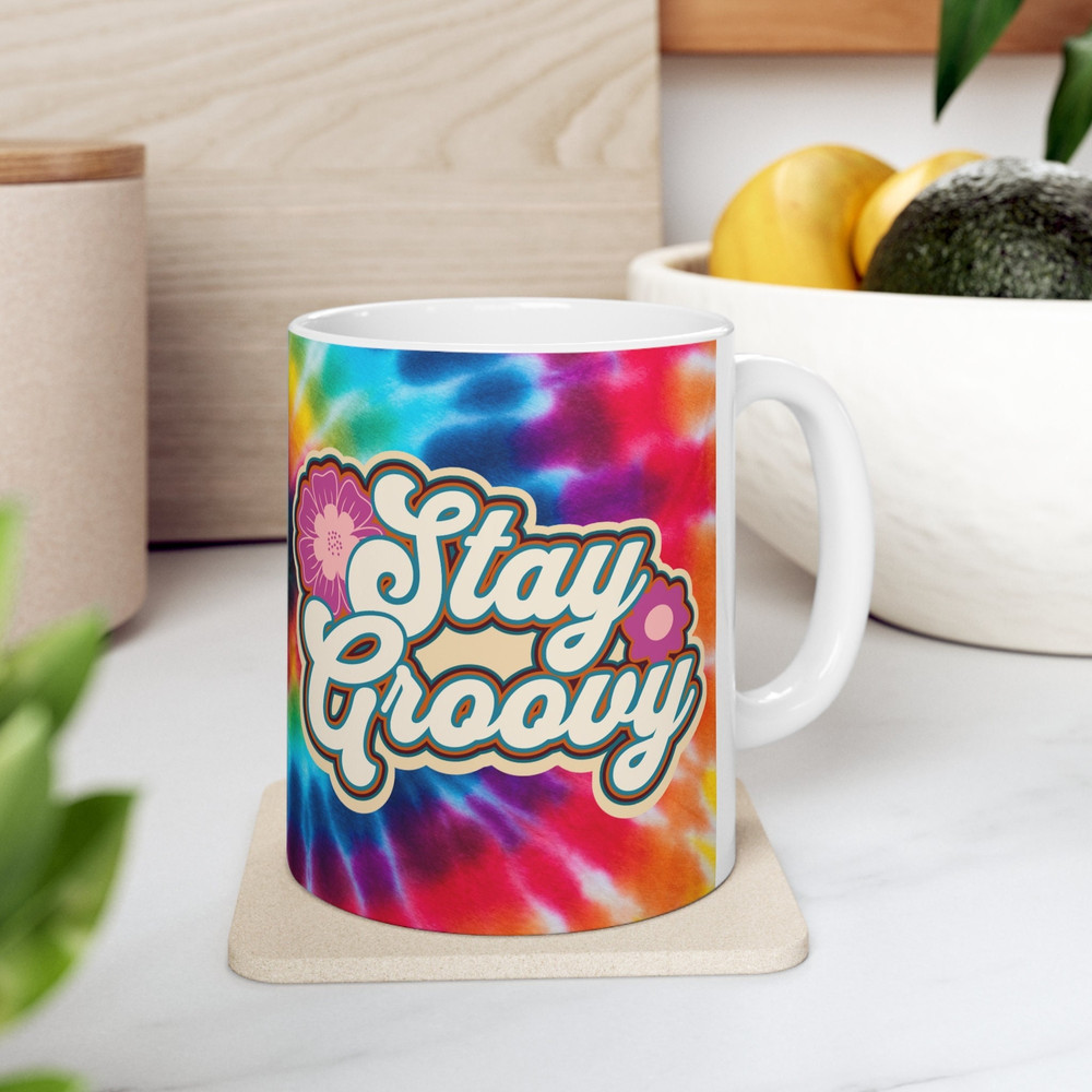 Stay Groovy Ceramic Mug, Retro Hippie Coffee Mug, Good Vibes Mug, Far Out Coffee Cup, Stay Chill Mug, Tie Dye Mug, Psychedelic Coffee Mug.jpg