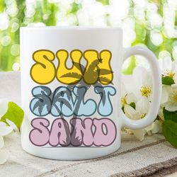 sun salt sand ceramic mug, summer mug, beach party coffee cup
