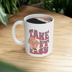 take it easy ceramic mug, peace and love coffee mug, hippie vibes mug
