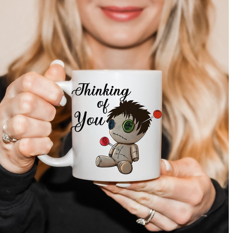 Thinking Of You Ceramic Mug, Funny Voodoo Doll Coffee Mug, Black Magic, Creepy Doll Coffee Cup, Revenge Doll, New Orleans, Magic Spell.jpg
