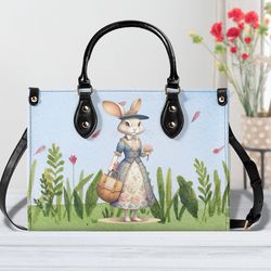 easter handbag, bunny design purse, spring flower handbag, ladies leather handbag, unique easter handbag