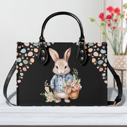 easter handbag, bunny design purse, spring flower handbag, ladies leather handbag, unique easter leather handbag