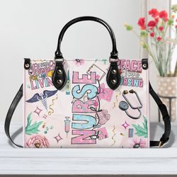 nurse print handbag, pink nursing bag, gift for nurse, nurse graduation gift, nursing tote bag