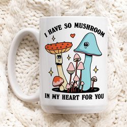 mushroom love mug, cute couples anniversary cup, mushroom lover gift, cute valentines anniversary gift idea, cottagecore