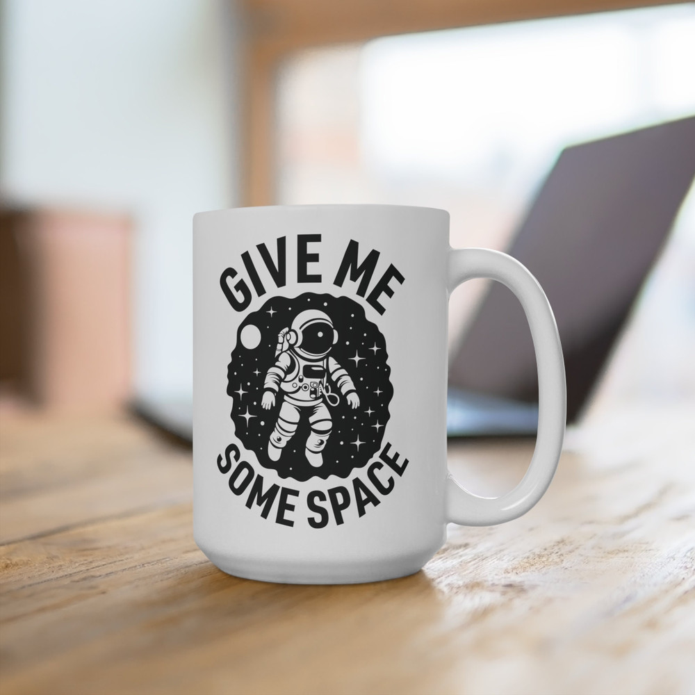 Astronaut Space Theme Mug, Give Me Some Space Quote, Black and White Coffee Cup, Outer Space Lover Gift, Fun Office Desk Accessory Mug 15oz.jpg
