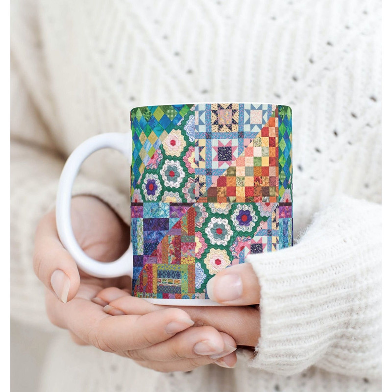 Boho Patchwork Mug For Quilter Lover, Patchwork Coffee Cup Vintage Patchwork Print Quilting Mom Quilter Mug Patchwork Gift.jpg