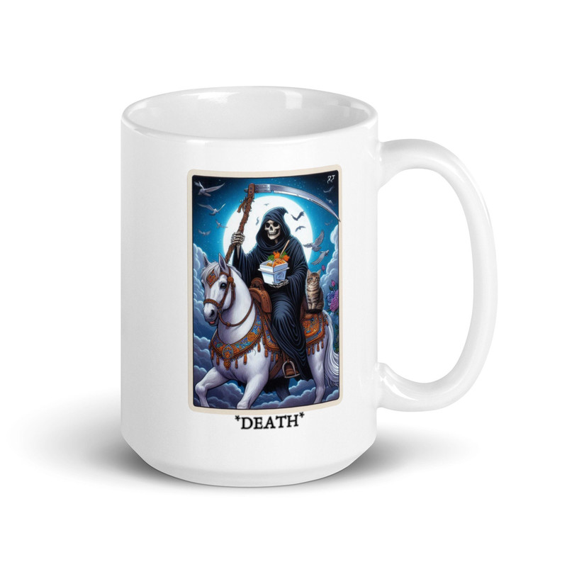 DEATH with cat tarot card mug - asst sizes - mic and washer safe - fun mug for fantasy readers - tarot.jpg