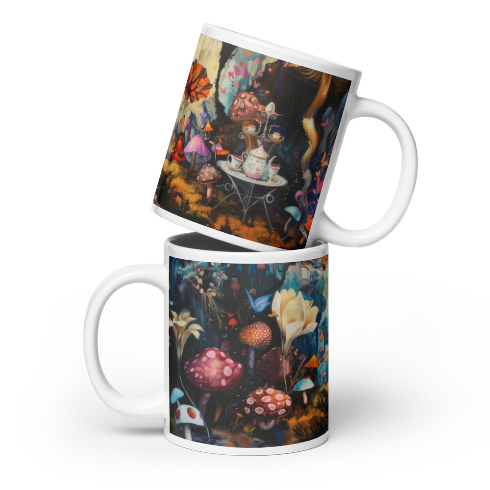 Fairy Tea Party Mushroom Fantasy Art Mug - 3 sizes available - wraparound painting - sturdy ceramic.jpg
