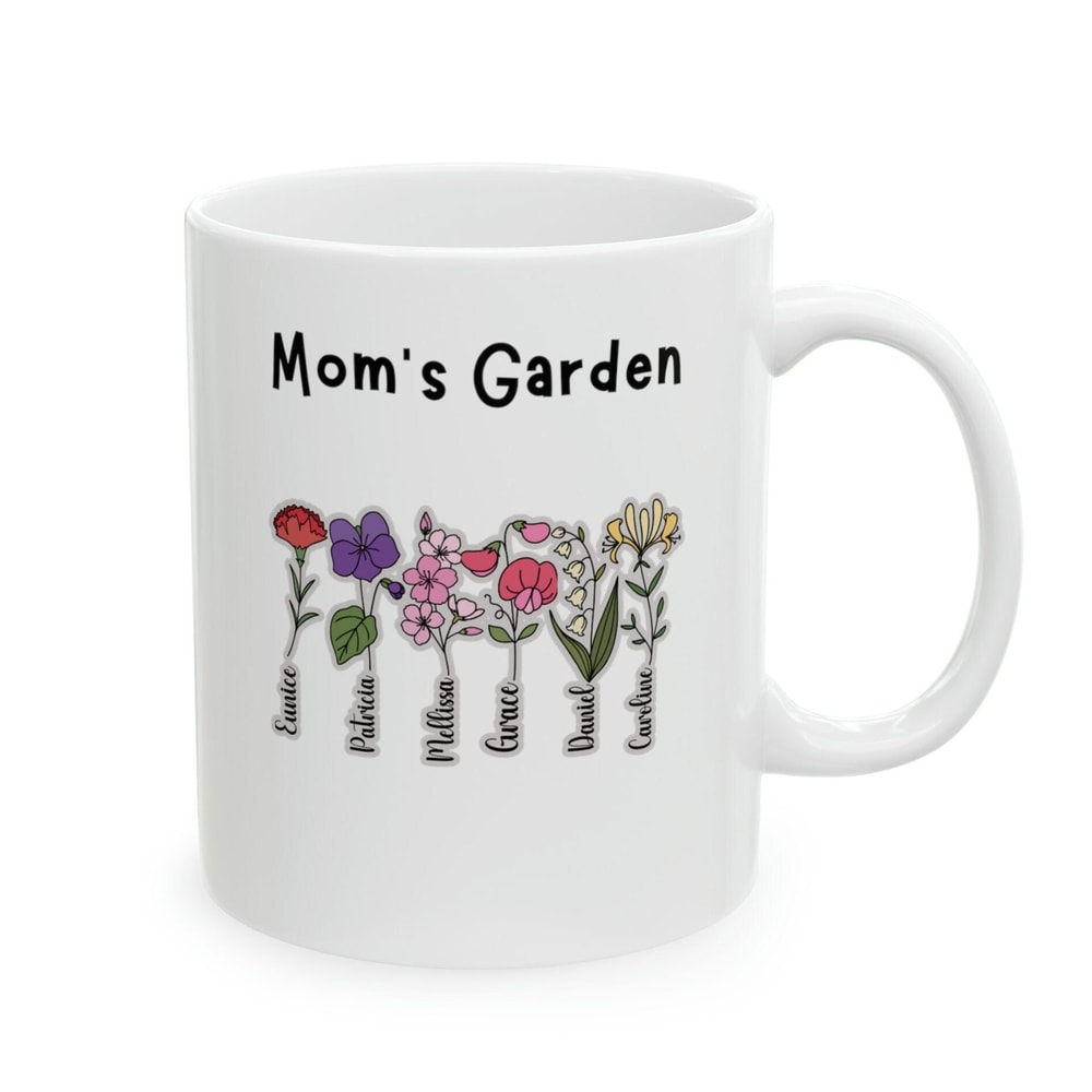 Custom Mom garden birth flower Ceramic Mug 11oz mothers day gift, birthday gift mum.jpg