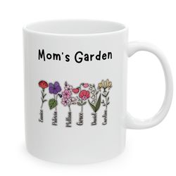 custom mom garden birth flower ceramic mug 11oz mothers day gift, birthday gift mum
