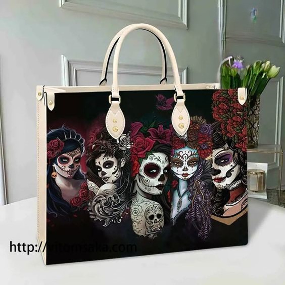 Day of the dead creamy white leather bag handbag.jpg