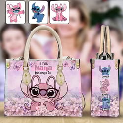 ohana forever family kids leather handbag, personalized ohana leather handbag, disney lilo and stitch leather bag