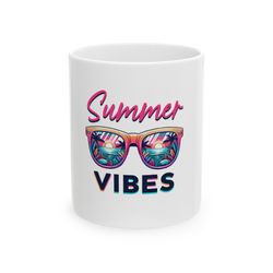 summer vibes mug, ceramic coffee mug, summer mug, summer sunglasses mug