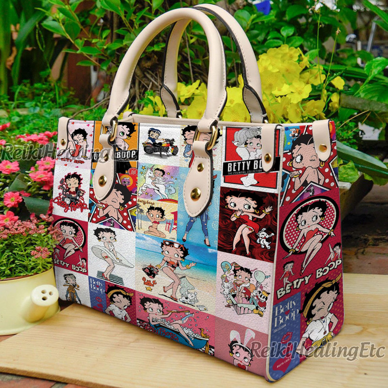 Betty Boop Vintage Leather Handbag, Betty Boop Leather Top Handle Bag, Shoulder Bag, Crossbody Bag, Vintage HandBag 4.jpg
