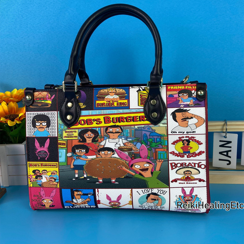 Bob's Burgers Vintage Leather Handbag, Bob's Burgers Leather Top Handle Bag, Shoulder Bag, Crossbody Bag, Vintage HandBag.jpg