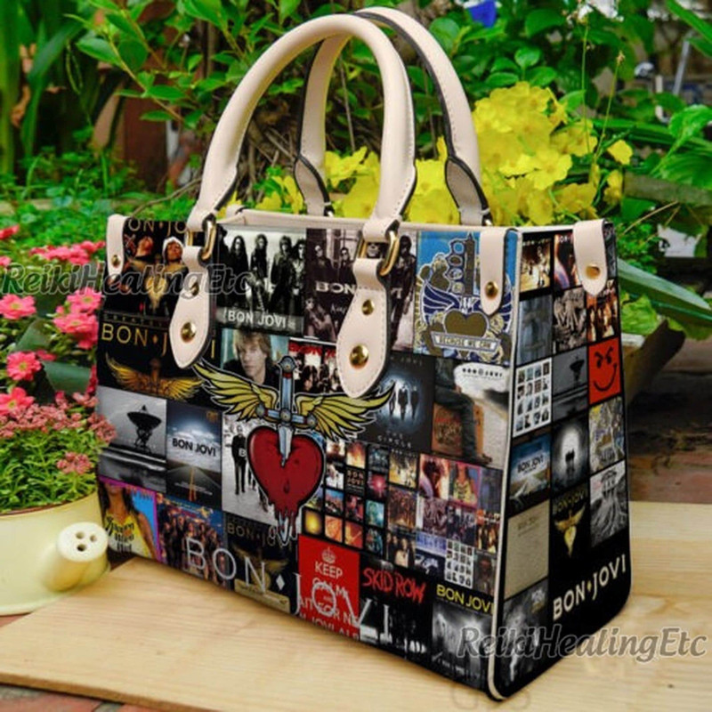 Bon Jovi Vintage Leather Handbag, Bon Jovi Leather Top Handle Bag, Shoulder Bag, Crossbody Bag, Vintage HandBag.jpg