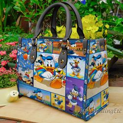 donald duck vintage leather handbag, donald duck leather top handle bag, shoulder bag, crossbody bag, vintage handbag